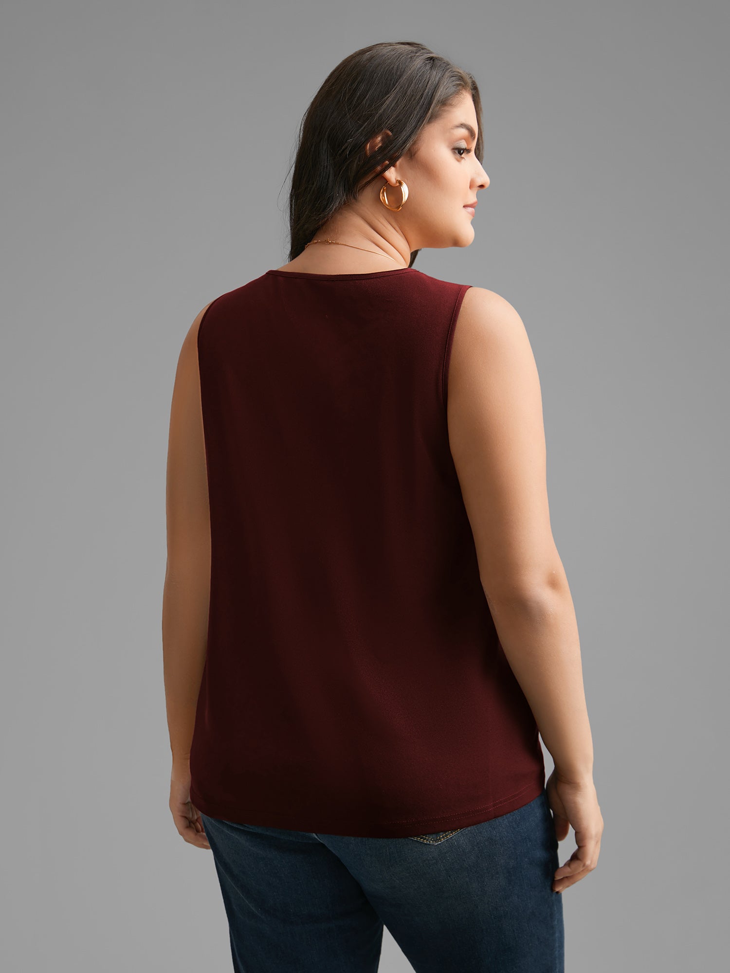 Solid V Neck Laser Cut Tank Top