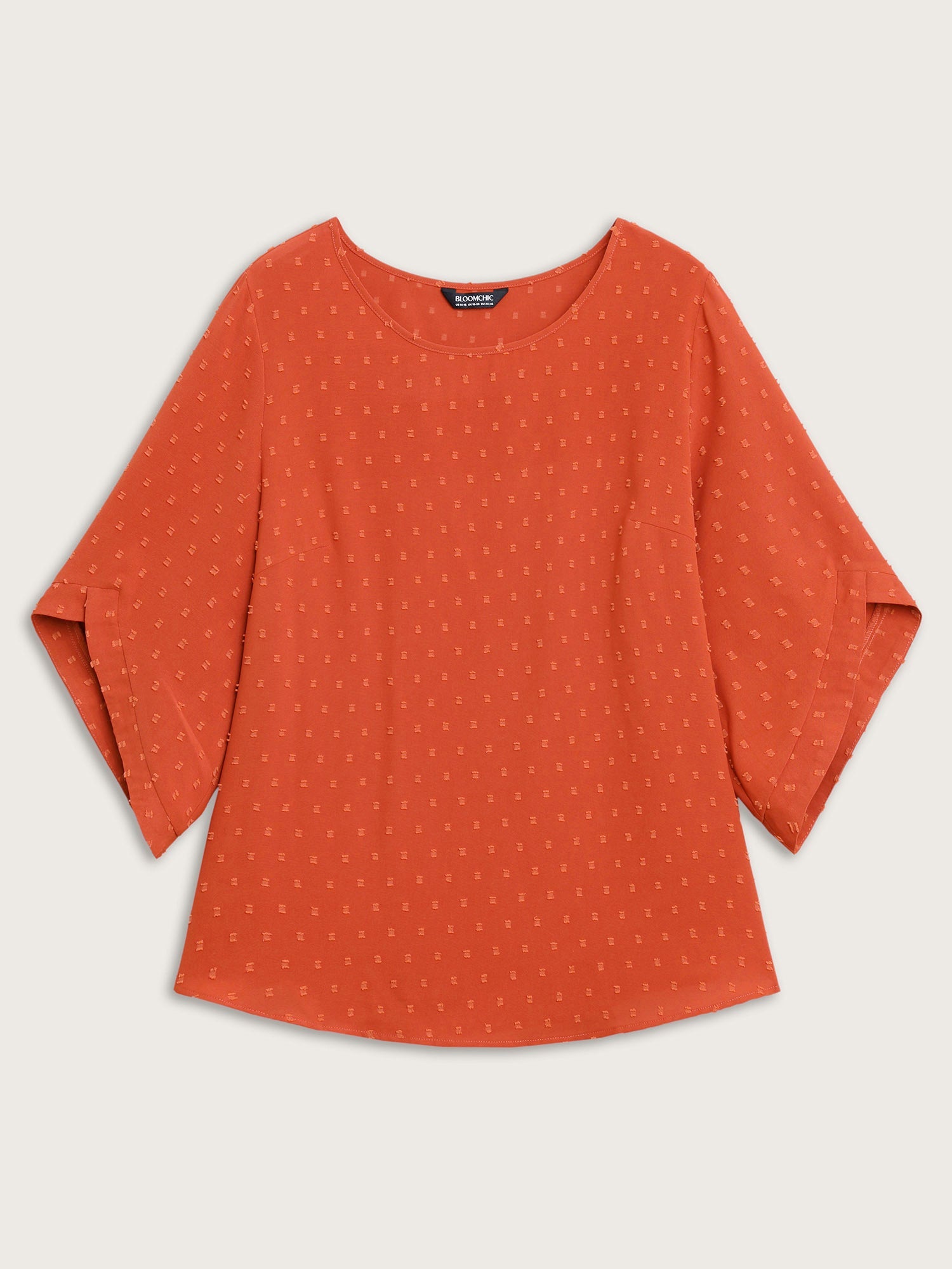 Textured Round Neck Bell Sleeve Blouse